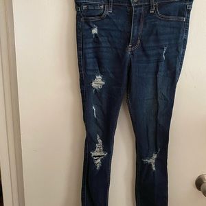 blue hollister ripped high rise skinny jeans